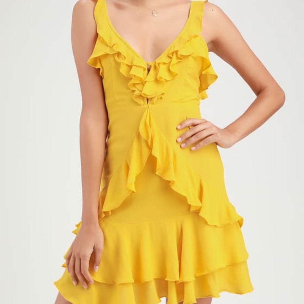 Lulu's Yellow Ruffle Mini Dress